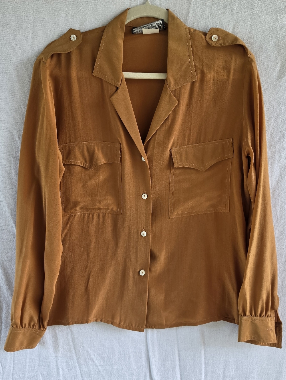 Vintage Carole Little for Saint Tropez West Silk Button Down Top Sz 10 Cinnamon